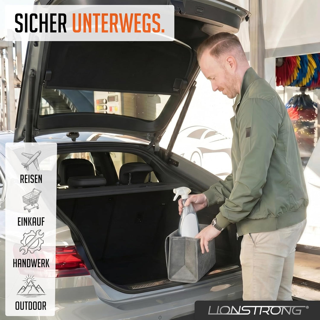 Auto Kofferraumtasche [HOCHWERTIGER FILZ] – Faltbar – Rutschfest mit Klettbändern zu befestigen – We