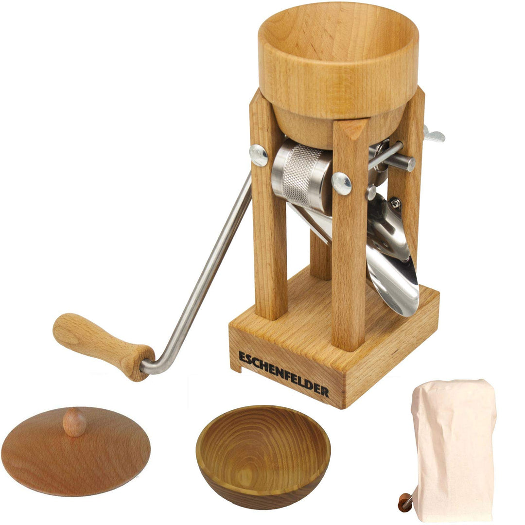 ESCHENFELDER Flockenquetsche Komplett-Set HOLZ (Holzschale, Deckel und Abdeckung) Holz-Tricher Kompl