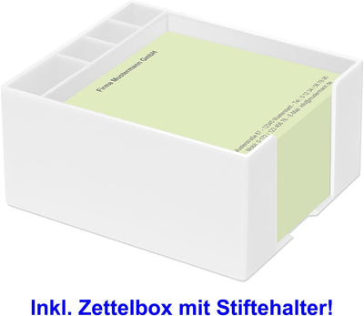 500 Notizzettel personalisiert in praktischer Zettelbox mit Stiftehalter 10 x 10 cm (hellgrün), hell