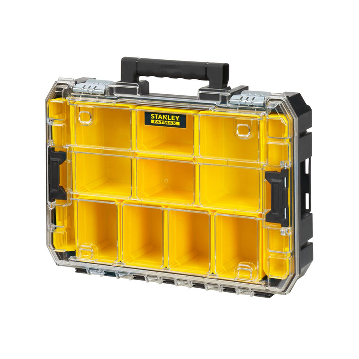 Stanley FatMax Organizer (stapelbare Werkzeugbox, mit transparentem Deckel, mit 10 Sortiereinsätzen