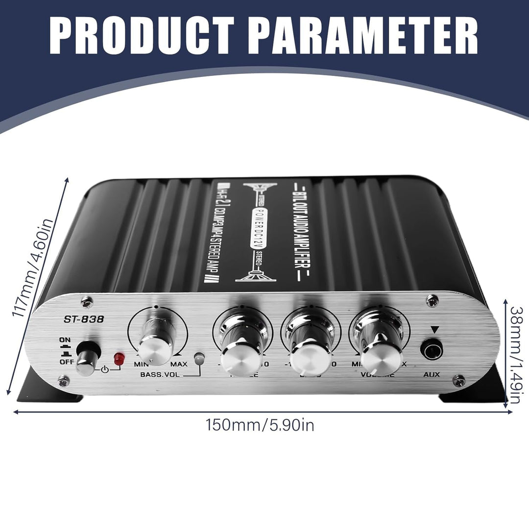 HiFi Audio Verstärker, RMS 20Wx2+40W ST-838 Mini Hifi Verstärker mit Subwoofer Ausgang KlasseD, Ster