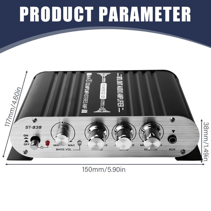 HiFi Audio Verstärker, RMS 20Wx2+40W ST-838 Mini Hifi Verstärker mit Subwoofer Ausgang KlasseD, Ster