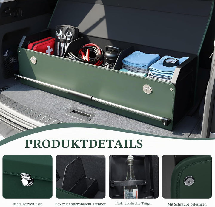 Kofferraum Organizer mit Deckel – Premium NAPPA-Leder, Tragbarer Push-Pull-Griff & Stabile Universal
