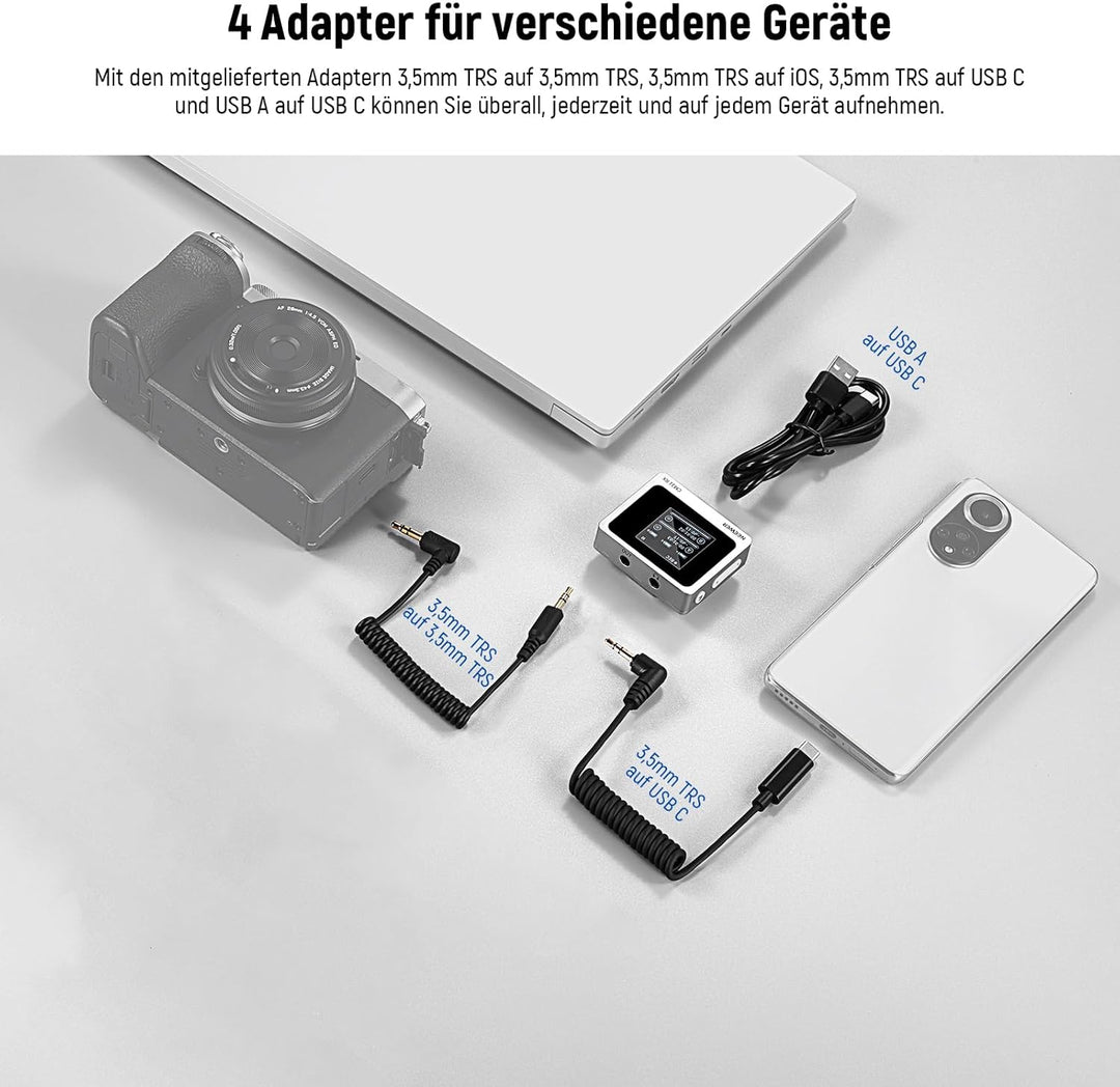 NEEWER CM31 Kabelloses Lavalier Mikrofon mit 8GB Speicher 24H Batterie 14H Aufnahme 820ft Reichweite