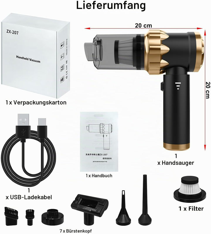 Handstaubsauger, Autostaubsauger , 22000Pa Handstaubsauger Akku , 4-in-1 Mini Staubsauger,kabellos A