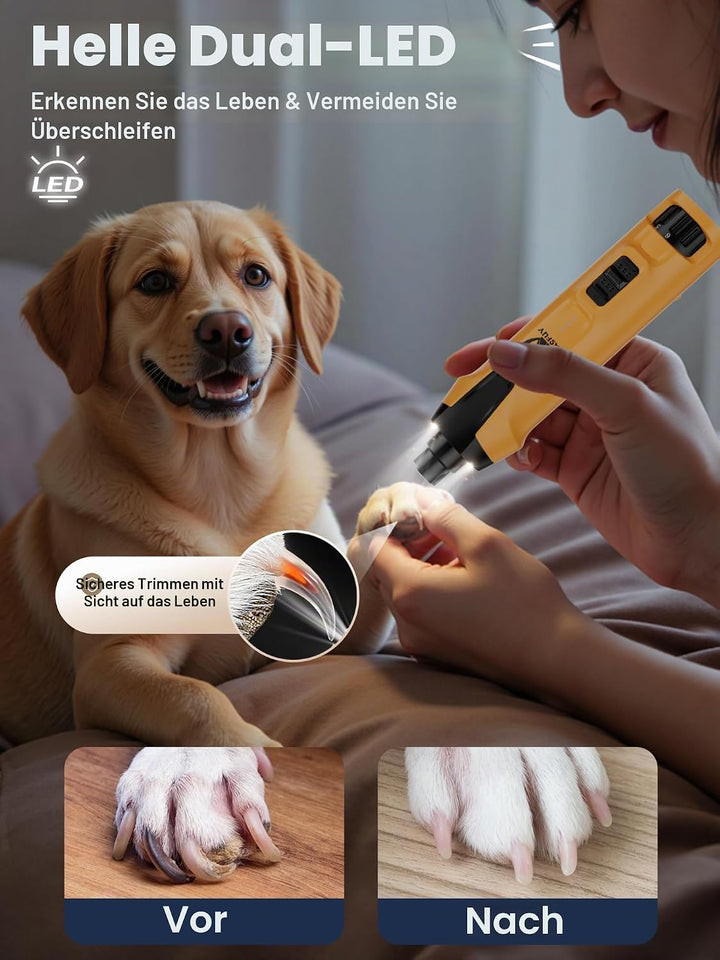 Casfuy 6-Gang-Hunde-Nagelschleifer - 50% Boosted Power Hund Nagelschneider Leise mit Dual-LED-Leucht