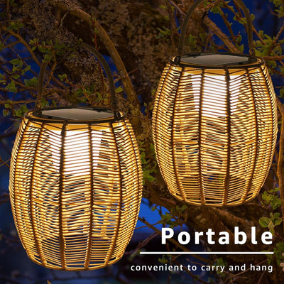 RWWR LED Solar Outdoor Rattan Laternen Tischlampe 8 Farben Dimmbar mit Fernsteuerung 2in1 Aufladung