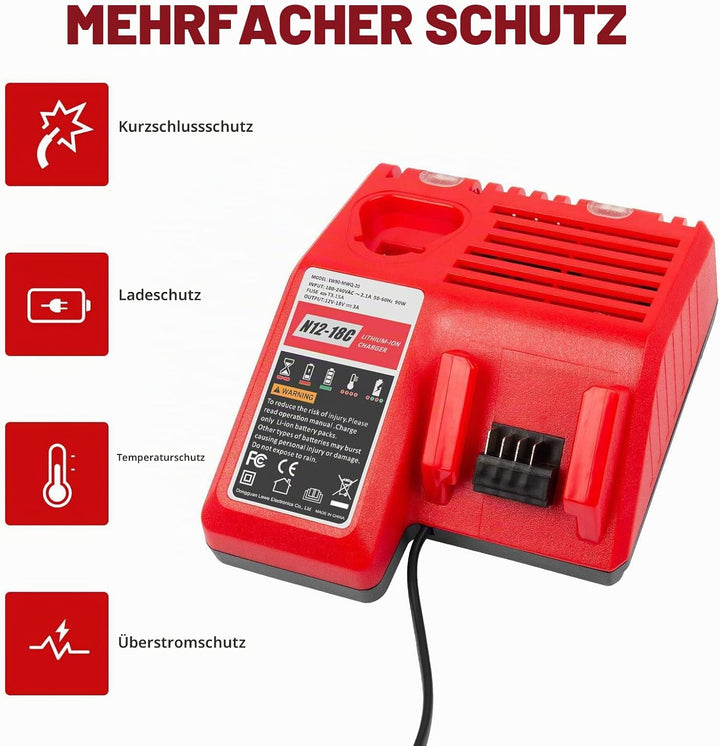 ASUNCELL M12 &amp; M18 Ladegerät für Milwaukee M18 M12 akku, Doppelte Ports Ersatzladegeräte für Milwauk
