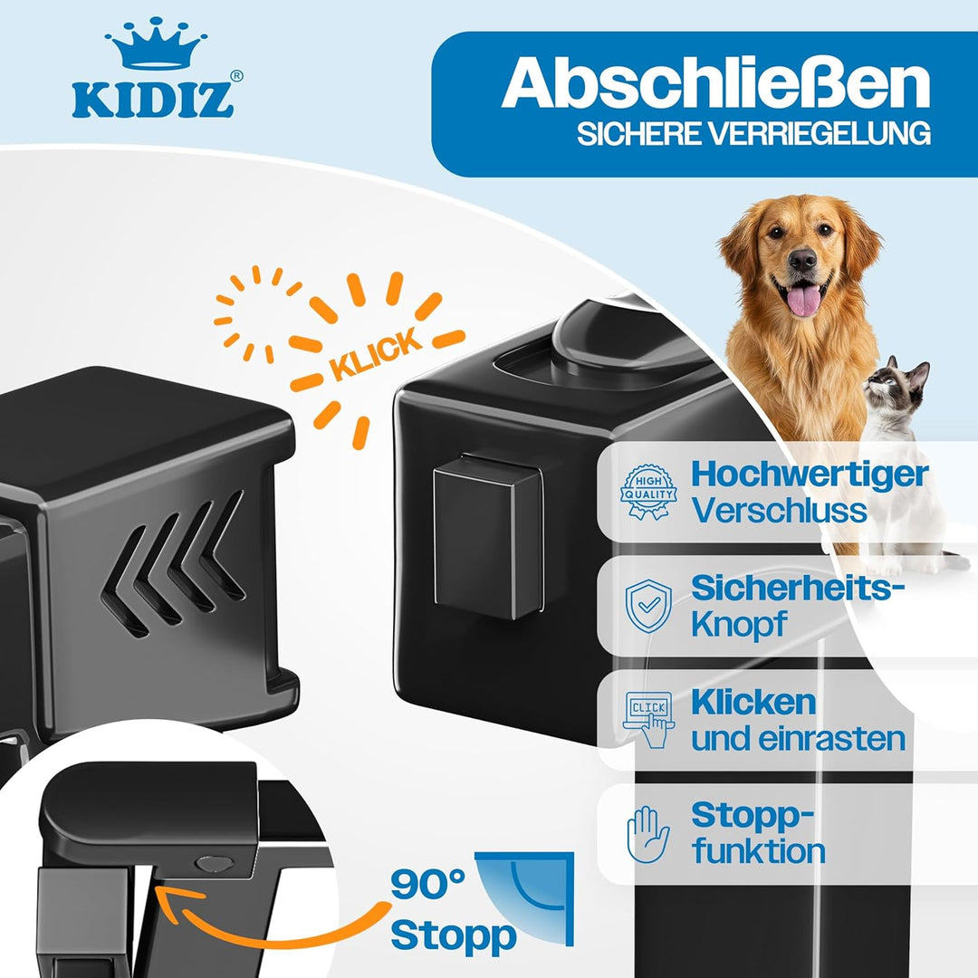 KIDIZ Absperrgitter zum Klemmen mit Katzenklappe, Türschutzgitter, Autoclose Kinder Treppengitter oh