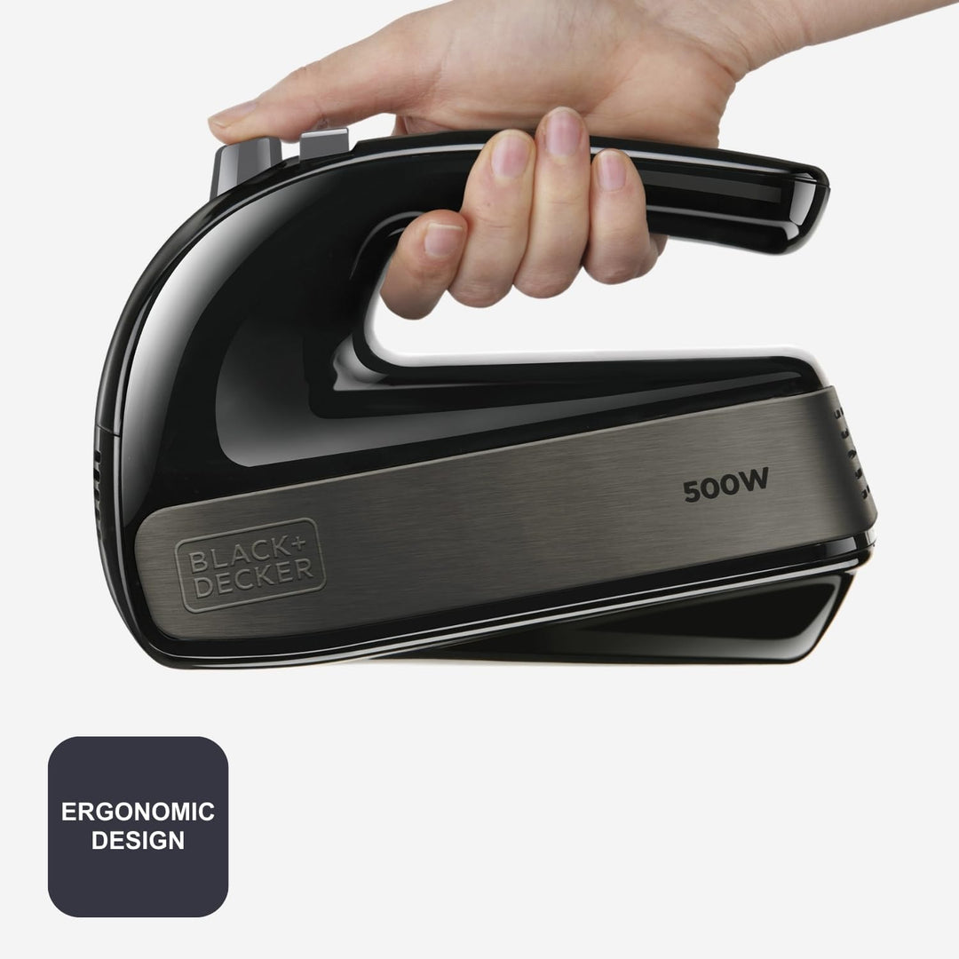 Black+Decker - BXMX500E Handrührer, 500, Edelstahl, Grau/Schwarz 4 Stäbe 500W, 4 Stäbe 500W