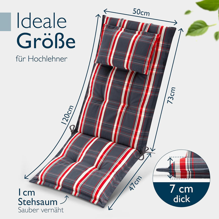 Beautissu 5er Set Gartenstuhlauflagen Hochlehner Auflagen 120x50 cm – 7cm Polster Sitzauflagen Garte