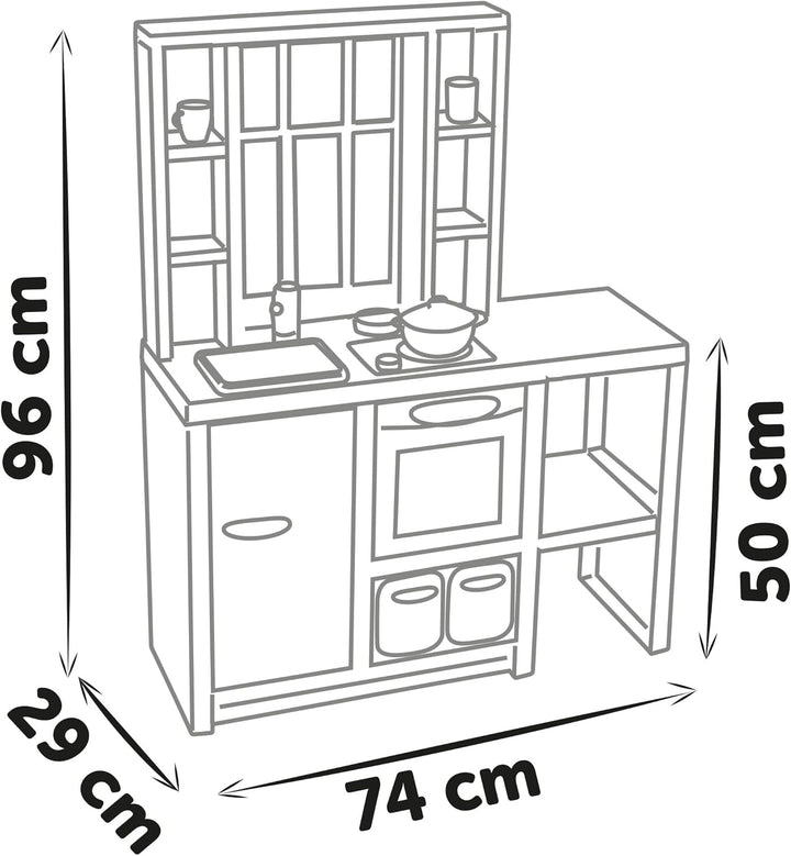 Smoby – Loft Spielküche Fleur – Kinderküche im modernen Loft-Stil mit Kochfeld, Ofen, Kühlschrank &