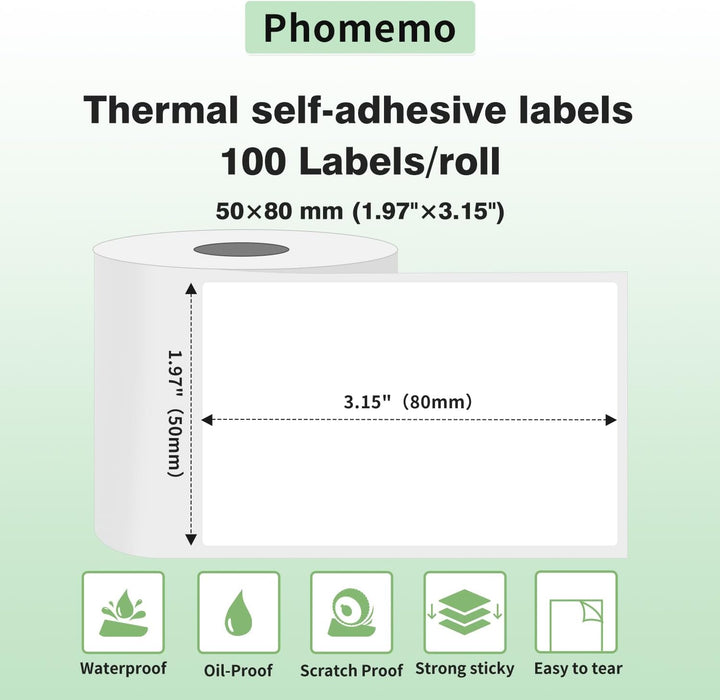 Phomemo 6 Rollen M110 Etikett, 6 Rollen M110/M110S/M120/M200/M220/M221 Thermopapier – 50 x 80 mm) Et