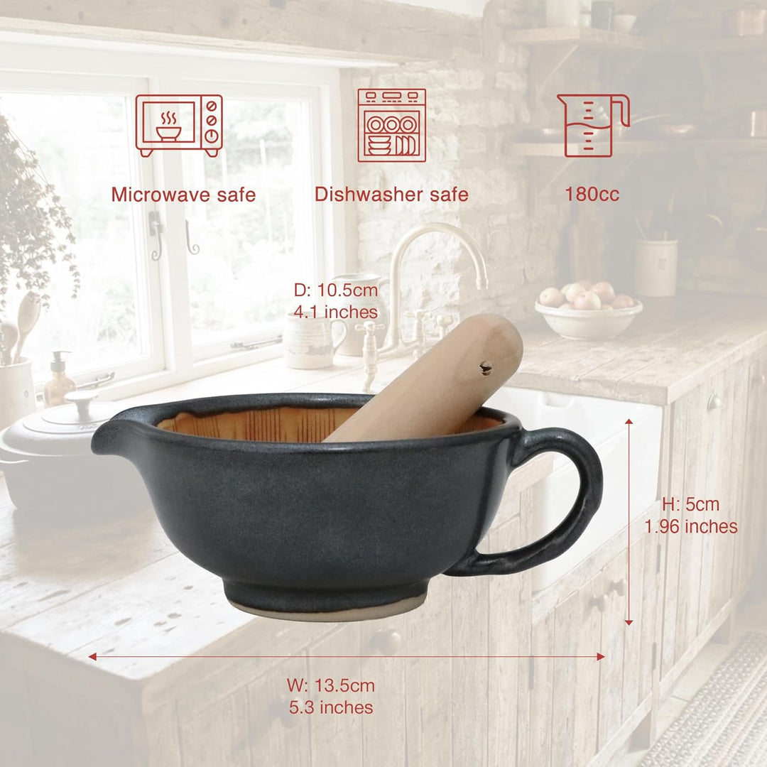 SASUGA Japanisches Suribachi Mörser- &amp; Stössel-Set – Traditionelle Keramik-Reibschale mit Holzstösse