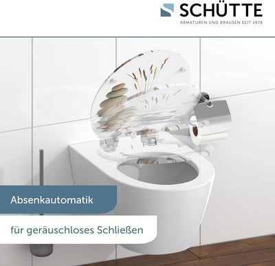 SCHÜTTE WC-Sitz WELLNESS mit Absenkautomatik aus Holz, Toilettensitz mit Klodeckel, Holzkern Toilett