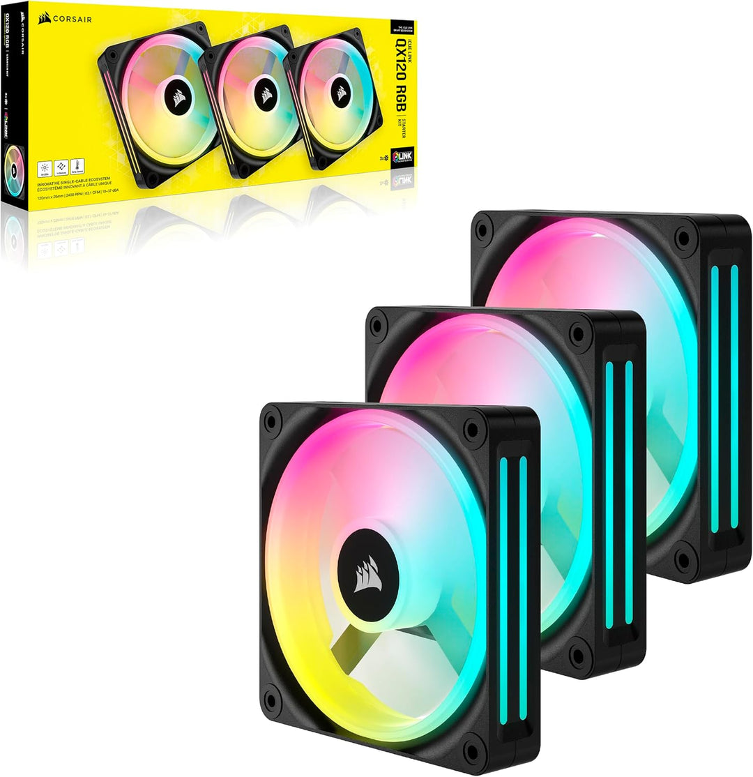 Corsair iCUE LINK QX120 RGB 120mm Magnetic Dome RGB Fans - Dreifach-Lüfter-Starter-Kit mit iCUE LINK