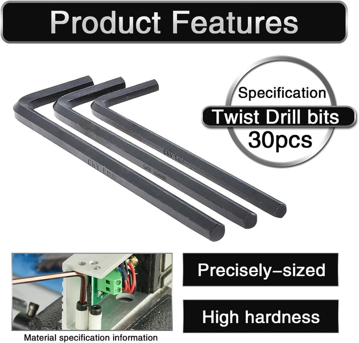 Innensechskant Satz 30 tlg, Imperial und Metric Hex Inbusschlüssel Sets, langer Arm und kurzer Arm L