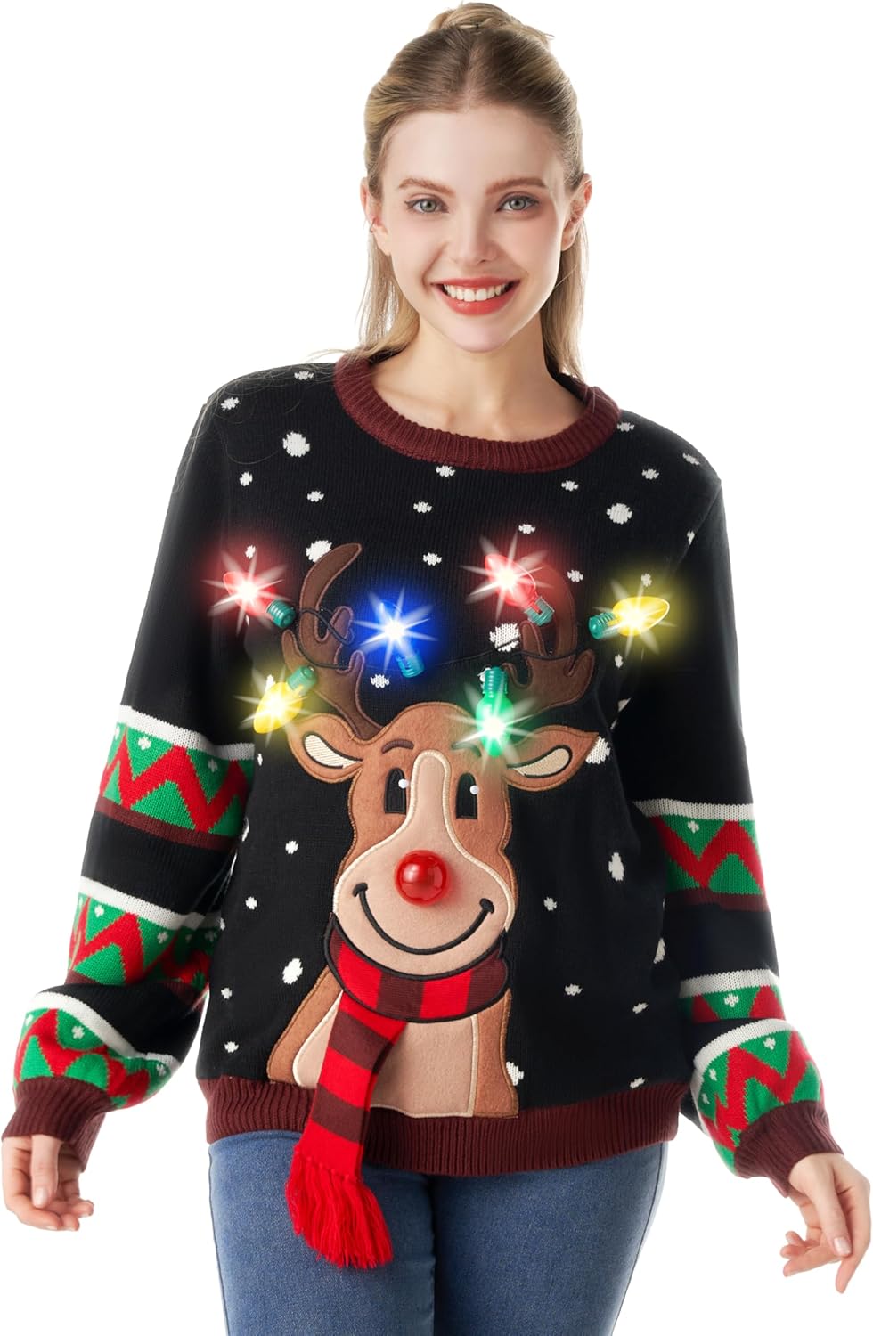 JOYIN Damen LED Beleuchtete Rentier Hässliche Weihnachtspullover Damen mit Integrierten Leuchtmittel