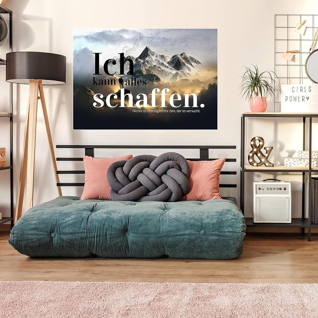 wandmotiv24 Poster als Wanddeko, Grösse 100x70cm, Ich kann Alles schaffen, Berge, Moderne Wanddeko,