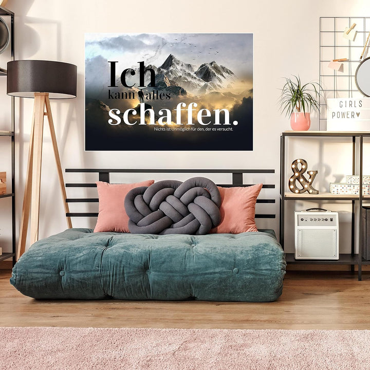wandmotiv24 Poster als Wanddeko, Grösse 100x70cm, Ich kann Alles schaffen, Berge, Moderne Wanddeko,