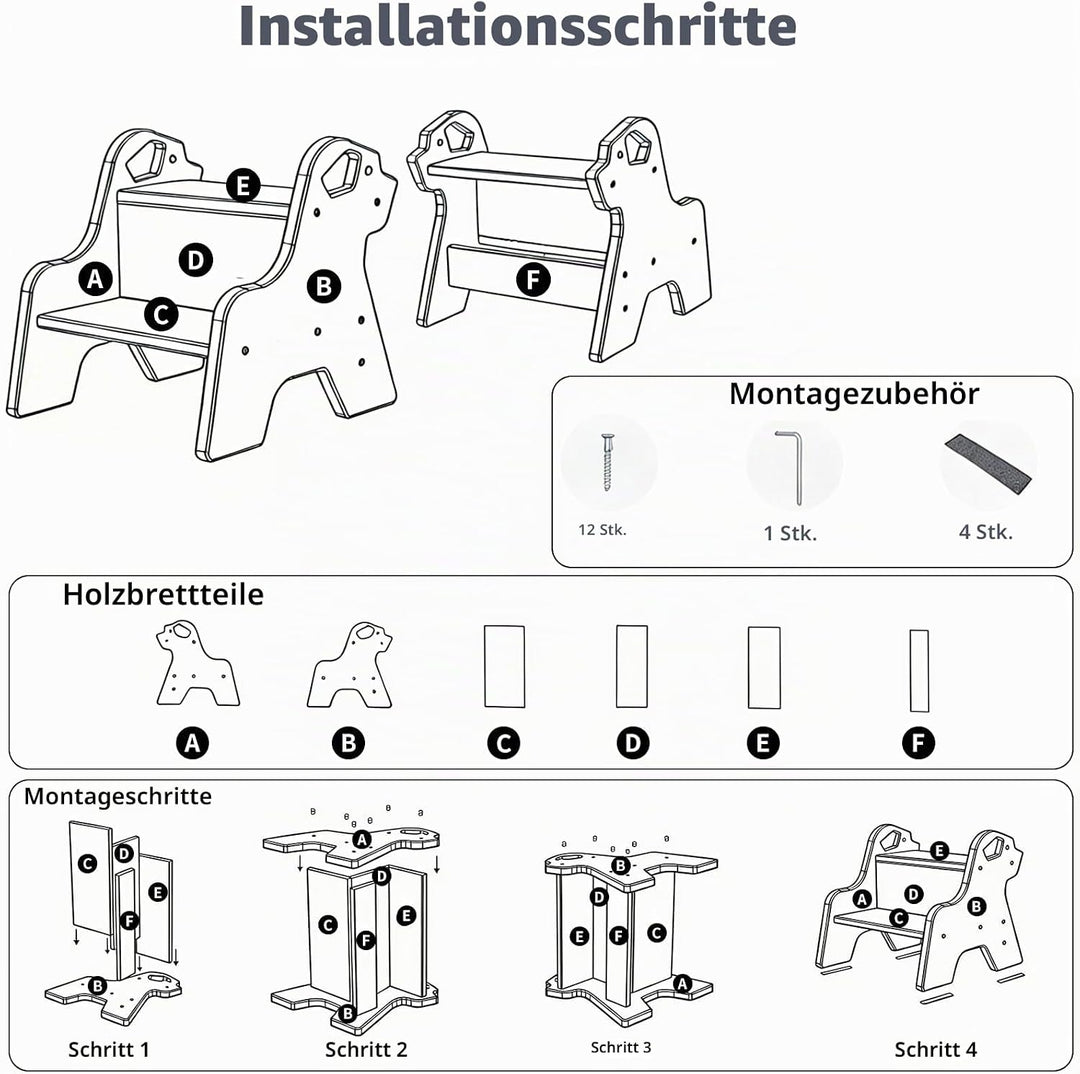 Tritthocker für Kinder - 2-Stufig Hocker Kinderschemel, mit Antirutschmatte und Griff, Multifunktion
