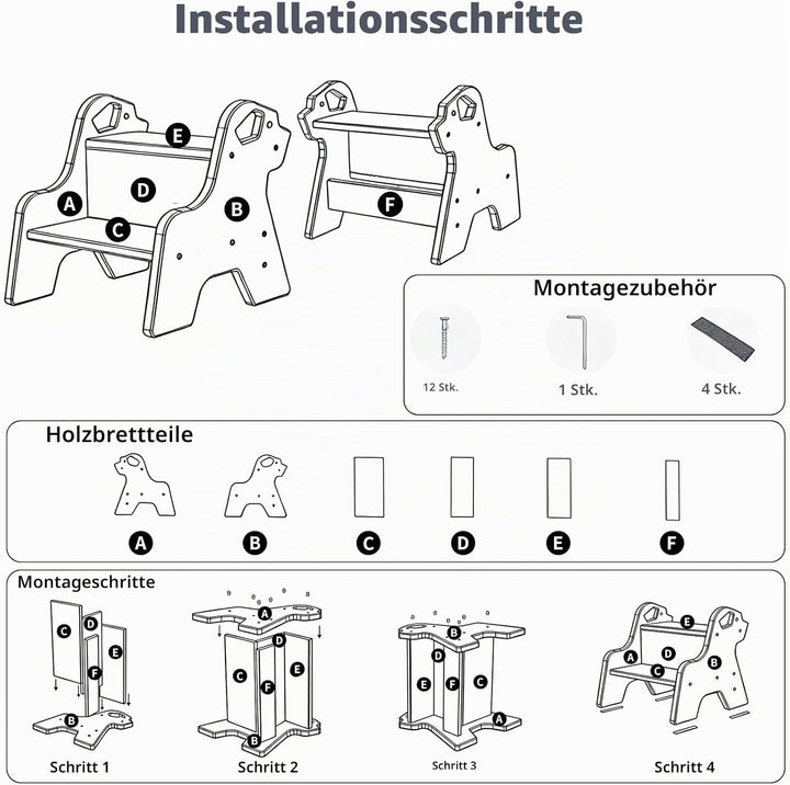 Tritthocker für Kinder - 2-Stufig Hocker Kinderschemel, mit Antirutschmatte und Griff, Multifunktion