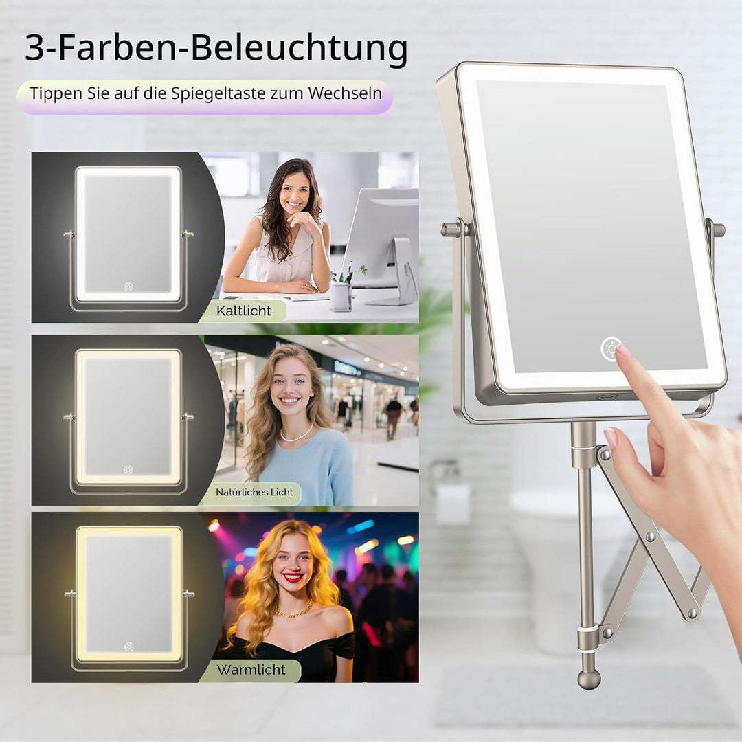 FASCINATE Wiederaufladbarer Kosmetikspiegel Mit Beleuchtung Wandmontage, 5000mah Akku, Doppelseitig
