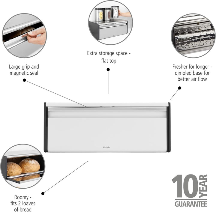 Brabantia Klappbrotkasten - Grosse Aufbewahrungsbox für Brot, Bagels, Brötchen - Platzsparendes Desi