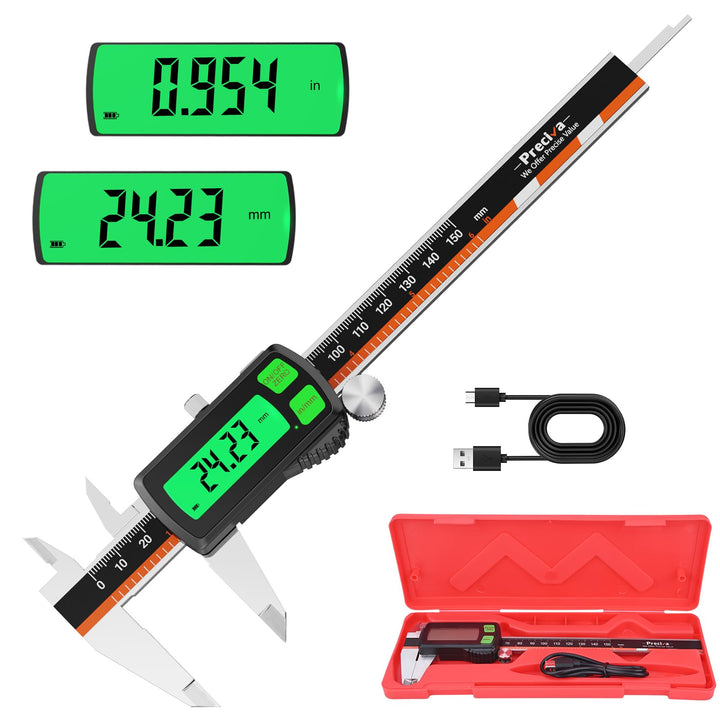 Preciva Digitaler Messschieber 150 mm, wiederaufladbar | Hintergrundbeleuchtet | Touchscreen-Digital