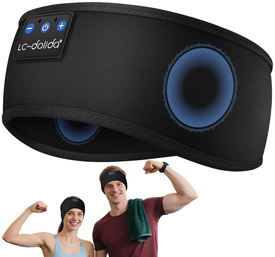 LC-dolida Schlafkopfhörer Stirnband Bluetooth,Super Weiche Sleep Headphones Sportskopfhörer für Männ
