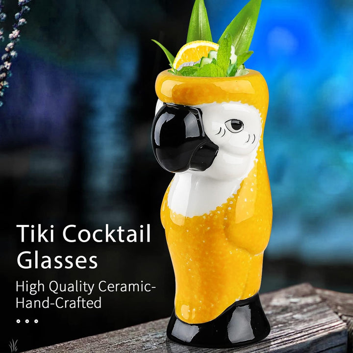 SuproBarware Tiki-Gläser für Cocktails, Tiki-Becher, 4er-Set, tropische Keramikbecher, hawaiianische