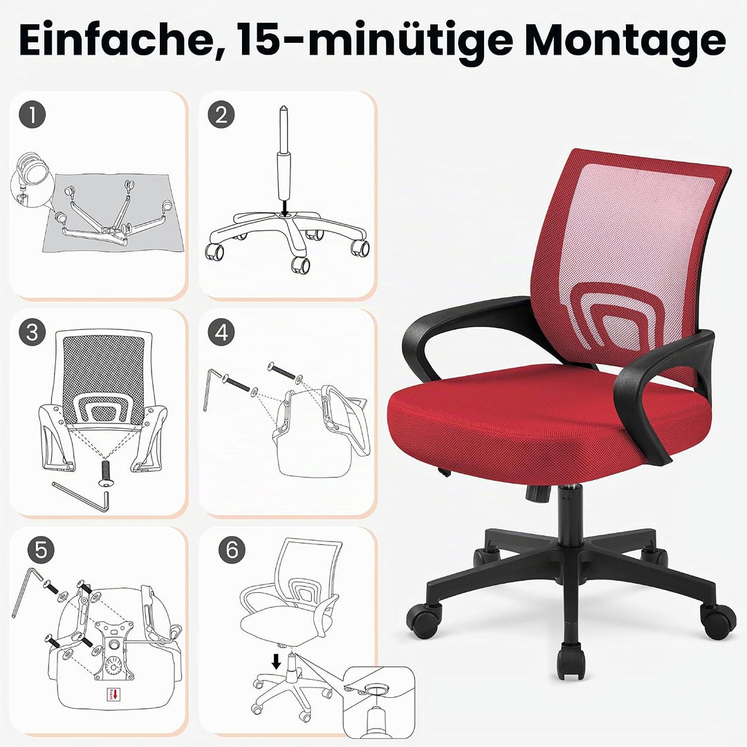 Yaheetech Bürostuhl Ergonomisch, Schreibtischstuhl mit Netzbespannung und Armlehnen, Drehstuhl aus M