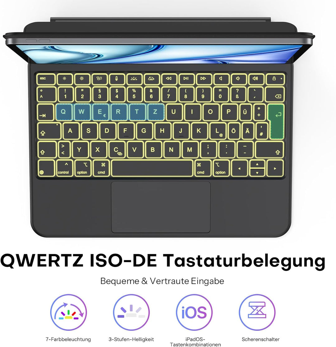 OMOTON Tastatur Hülle für iPad Air 11 Zoll 2026 M4/M3/M2, QWERTZ Deutsches Layout Magnetische Magic