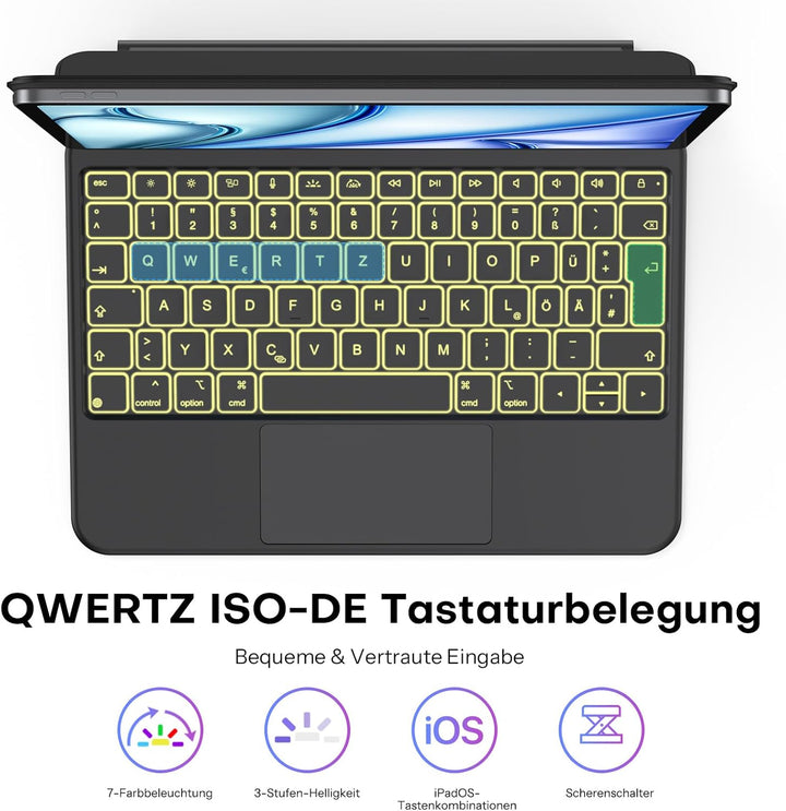 OMOTON Tastatur Hülle für iPad Air 11 Zoll 2026 M4/M3/M2, QWERTZ Deutsches Layout Magnetische Magic