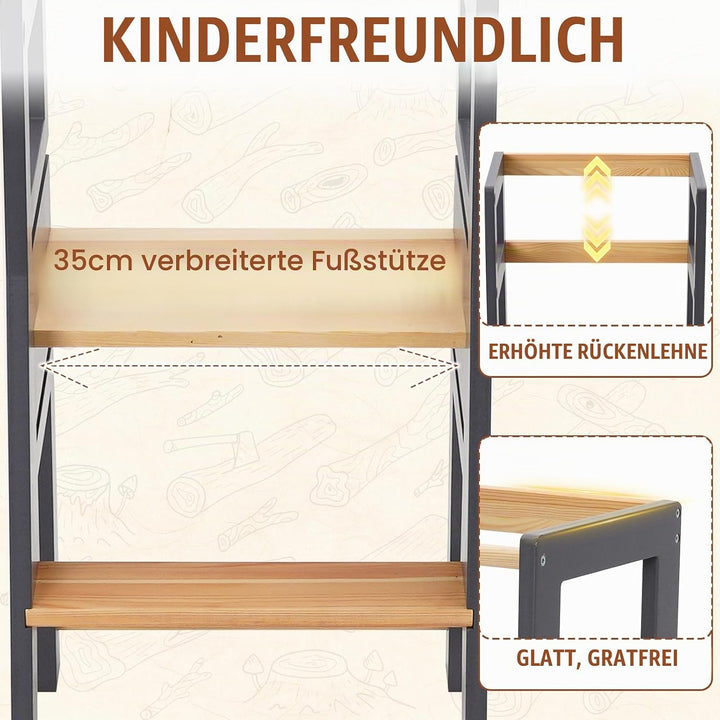 Lernturm ab 1 Jahr, aus Massivholz mit Sicherheitsgeländer, Kippschutz, höhenverstellbarer Montessor