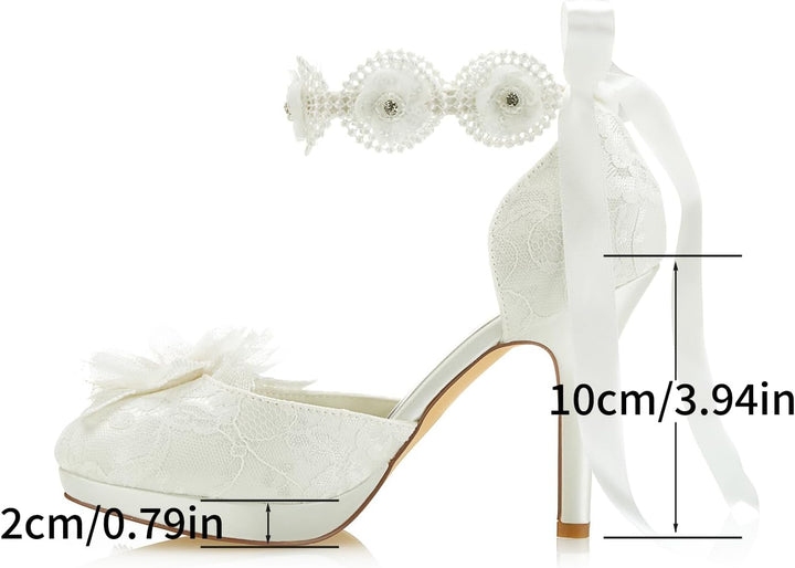 JIAJIA 3703L Damen Brautschuhe Closed Toe 8cm Stöckelabsatz Spitze Satin Plateau Pumps Satin Blumenb