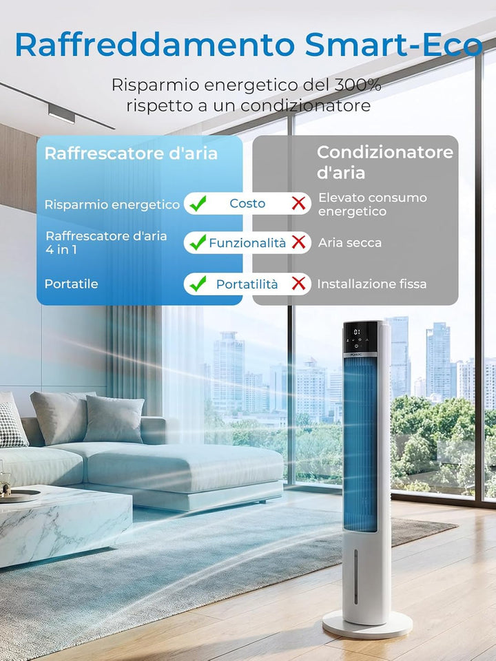 FOHERE Leiser Turmventilator, 91CM Oszillierender Stand Ventilatoren mit Kühlung Fernbedienung, 12-S