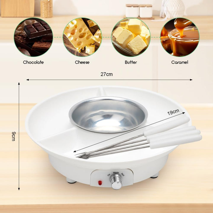 Schokoladen Fondue Set, 260ml Elektrisches Schokoladen mit 2 Temperaturstufen, Abnehmbare Servierpla