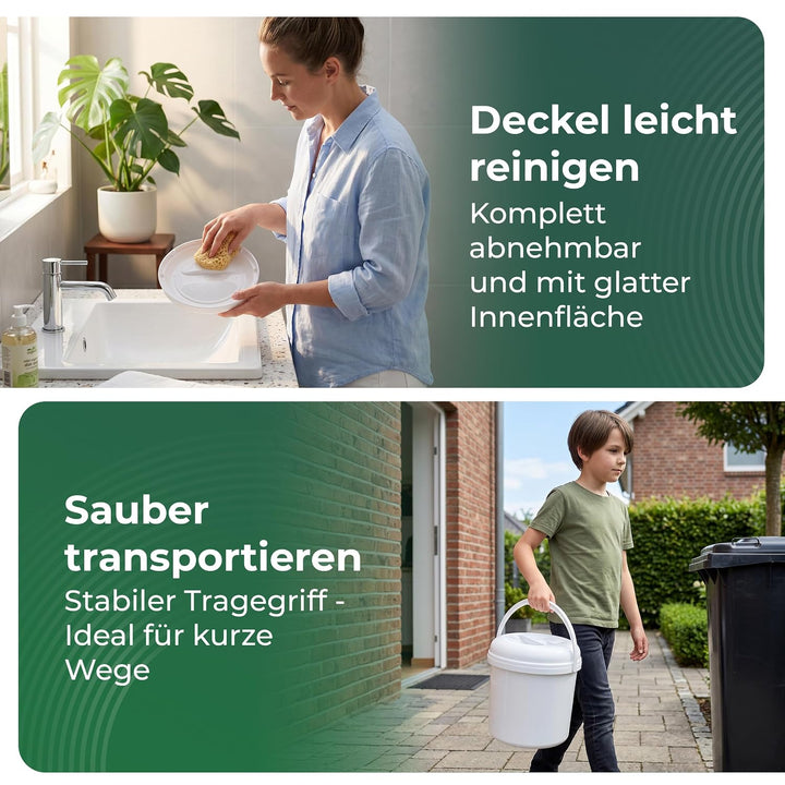 Novaliv Windeleimer 10 L 2er-Set geruchsdicht – 2x Windelmülleimer ohne Kassette mit Deckel &amp; Griff