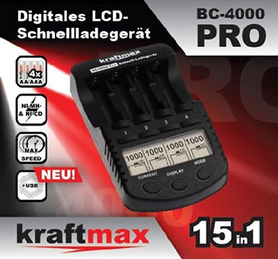 Kraftmax Kombipack - Kraftmax BC-4000 Pro Ladegerät und 16x Pansonic Eneloop AA/Mignon Akkus - Neues