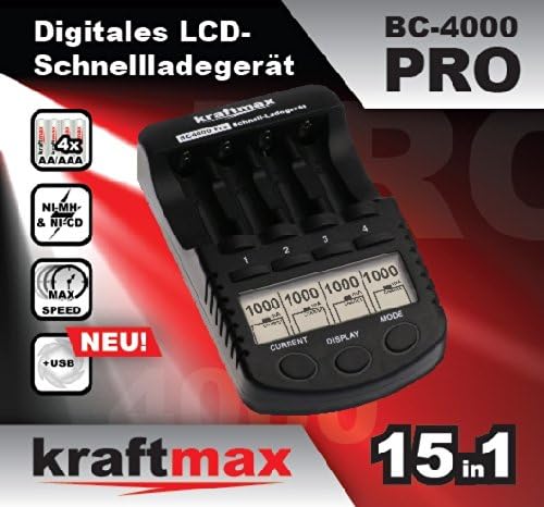 Kraftmax Kombipack - Kraftmax BC-4000 Pro Ladegerät und 16x Pansonic Eneloop AA/Mignon Akkus - Neues