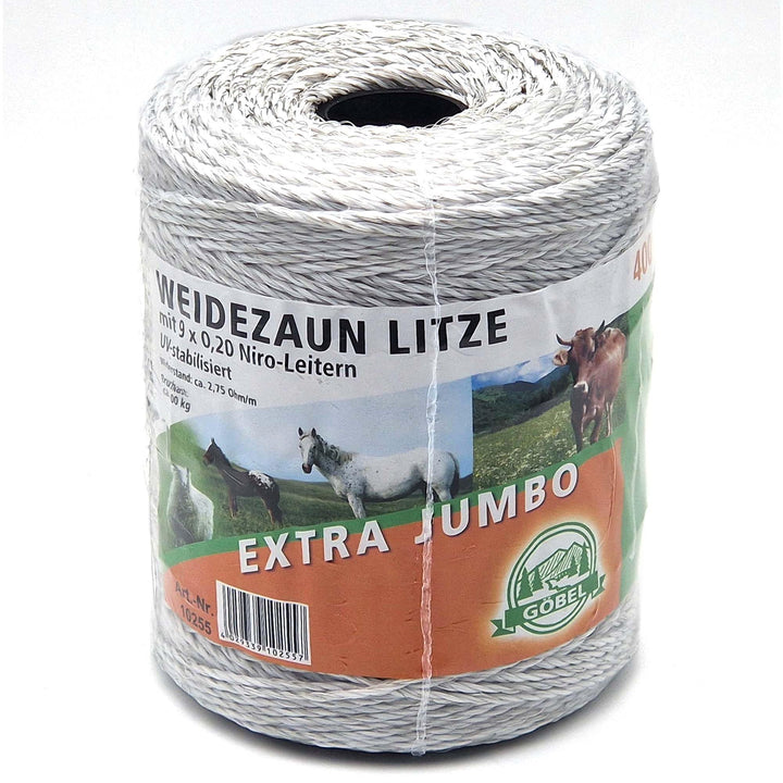Weidezaun Spezial Litze Jumbo 400m 9 Niroleiter 2,75 Ohm/m UV Stabilisiert