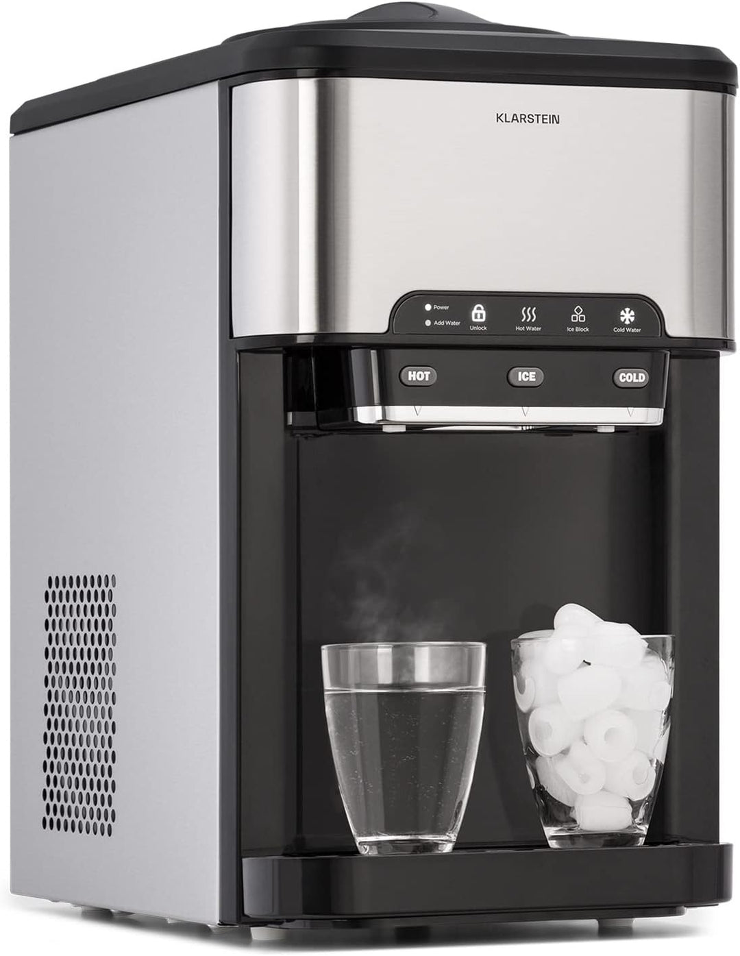 Klarstein Eiswürfelmaschine für Zuhause Camping Gastro, Schnelle Mini Eiswürfelmaschine Klein, Profi
