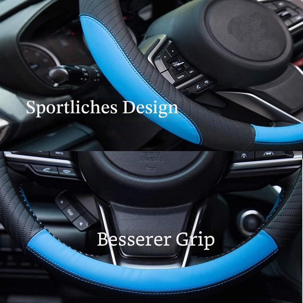 ZATOOTO Lenkradbezug Auto, Lenkradbezug Leder, 37-38cm, Anti Rutsch, Universal, Blau, Blau