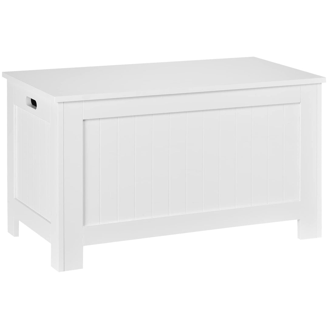 HOMCOM Truhe, Aufbewahrungsbox, Auflagenbox mit Griff, Gerätetruhe mit Deckel, Holzwerkstoff, Weiss,