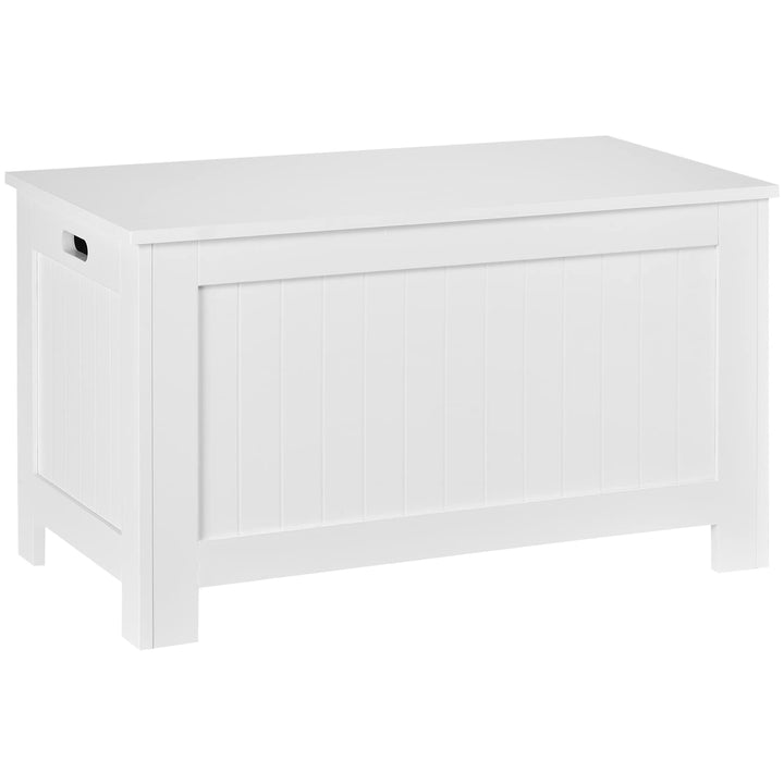 HOMCOM Truhe, Aufbewahrungsbox, Auflagenbox mit Griff, Gerätetruhe mit Deckel, Holzwerkstoff, Weiss,