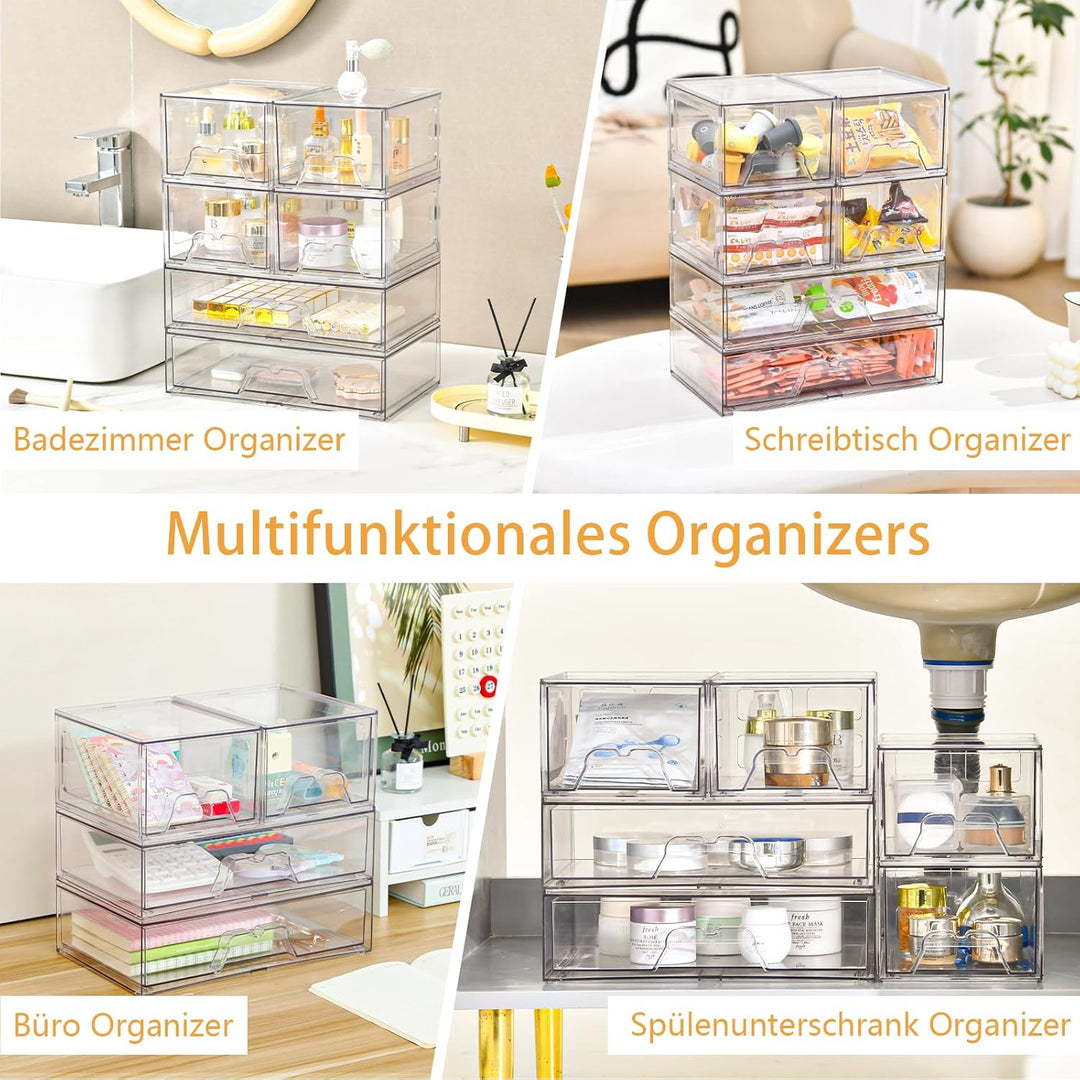 Stebopum 3 Pack Stapelbare Schubladenbox Schubladen Organizer Schminktisch Acryl Transparent Kosmeti