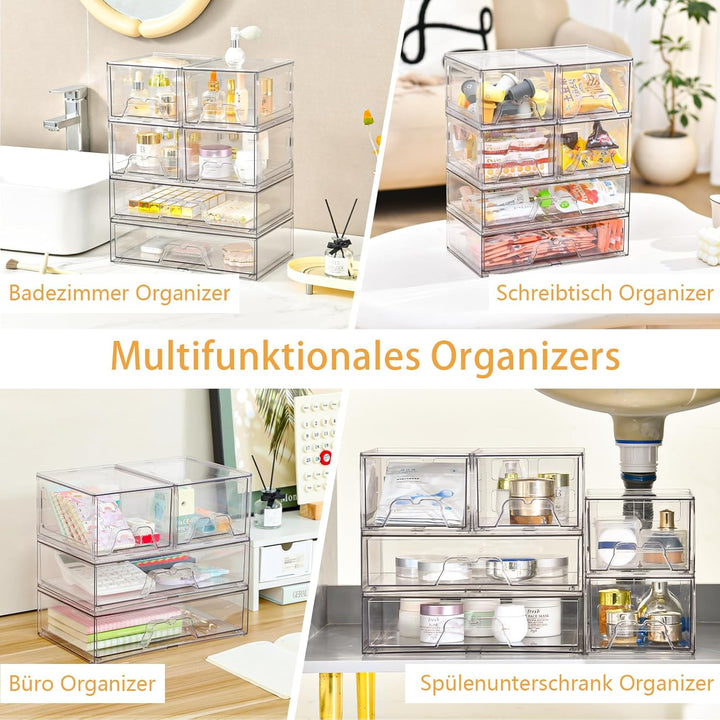 Stebopum 3 Pack Stapelbare Schubladenbox Schubladen Organizer Schminktisch Acryl Transparent Kosmeti