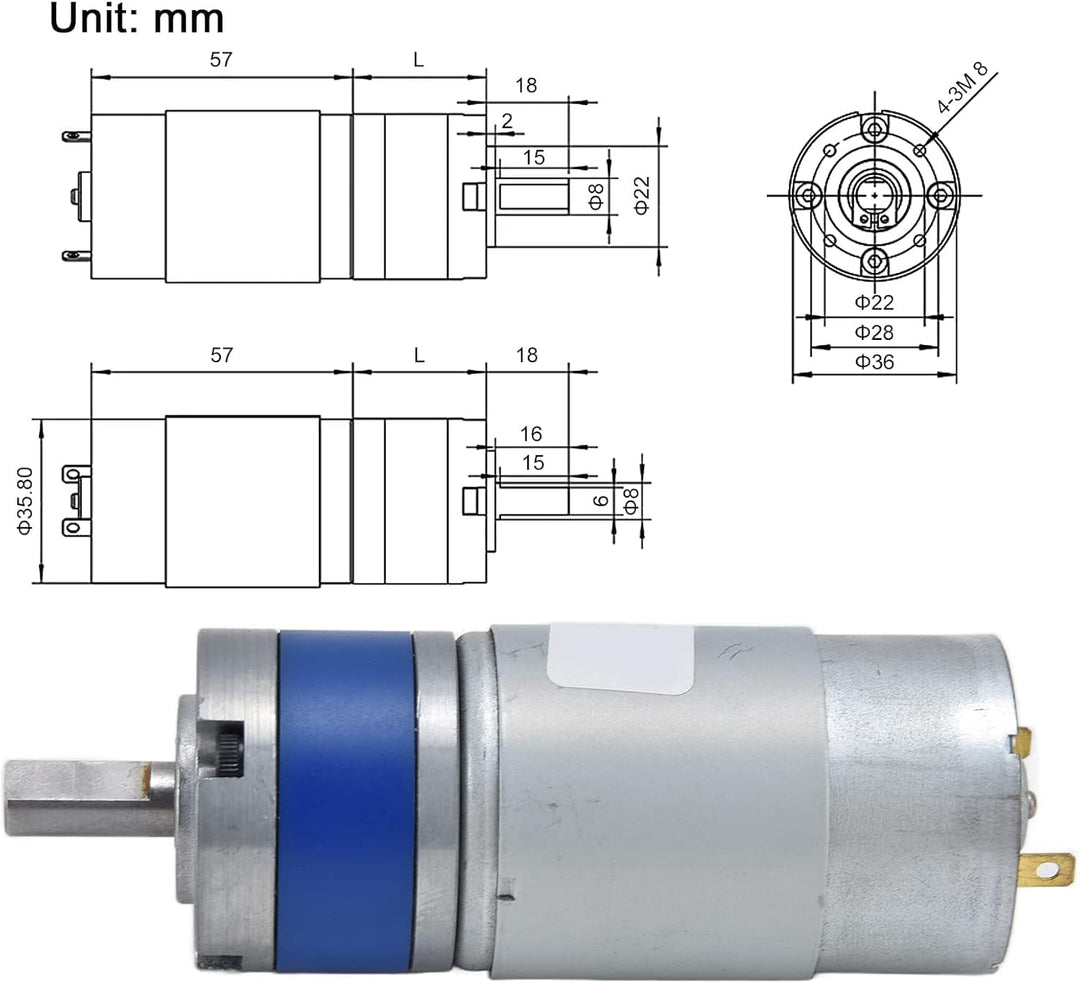 DC 12V Planetengetriebemotor, D-Wellenmotor Planetengetriebemotor Drehzahlreduzierung Planetenkohleb