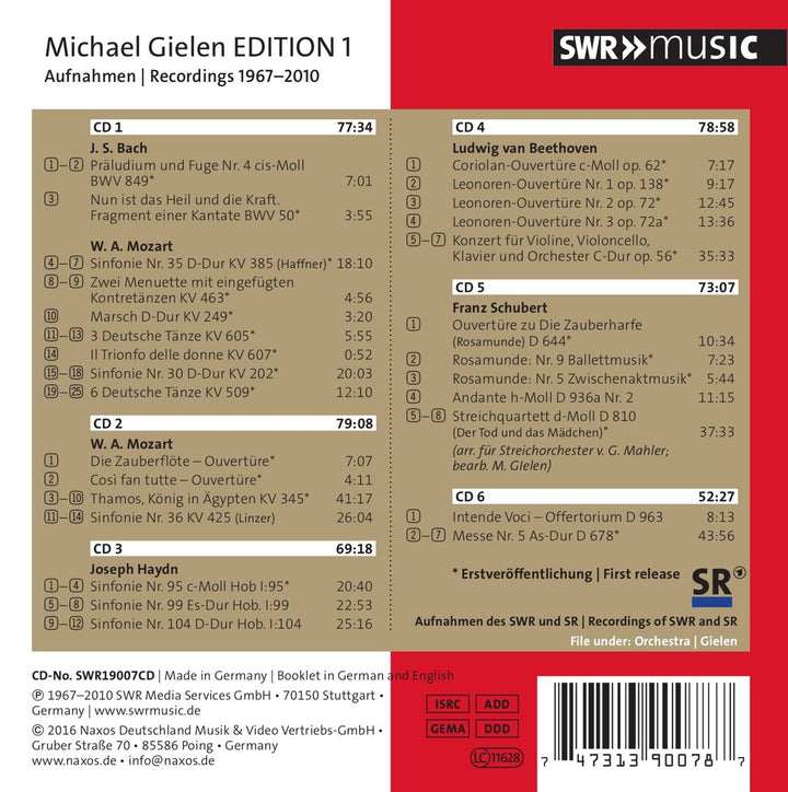 Michael Gielen Edition Vol. 1, Audio-CD